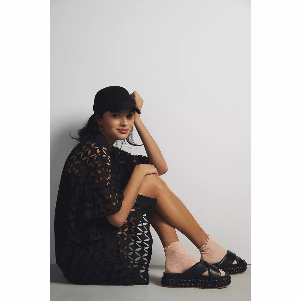 Anthropologie Eva Franco Black Cutwork Shirt Dress with Pockets and Bell Sleeves - Picture 4 of 4
